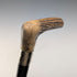 Circa 1900 British antique black shaft L-shaped antler handle walking stick 75cm